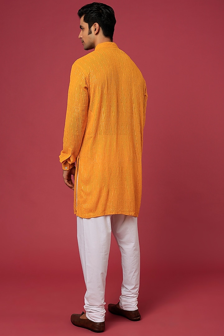 Mustard Embroidered Kurta Set by Spring Break Men at Pernia's Pop Up Shop
