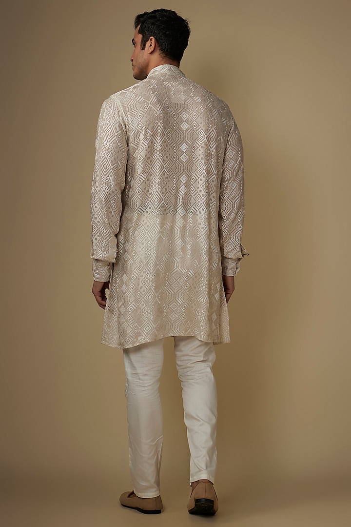 Ivory Viscose Lucknowi Embroidered Kurta Set by Spring Break Men at Pernia's Pop Up Shop