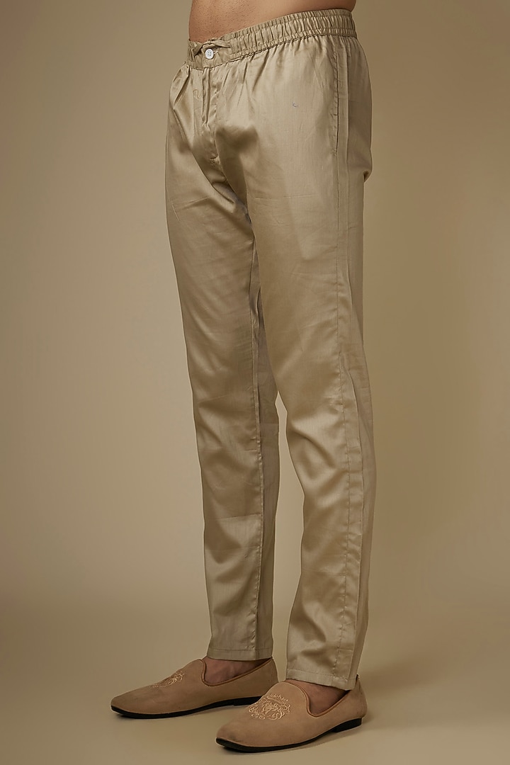 Champagne Gold Blended Silk Applique Embroidered Indo-Western Set by Spring Break Men at Pernia's Pop Up Shop