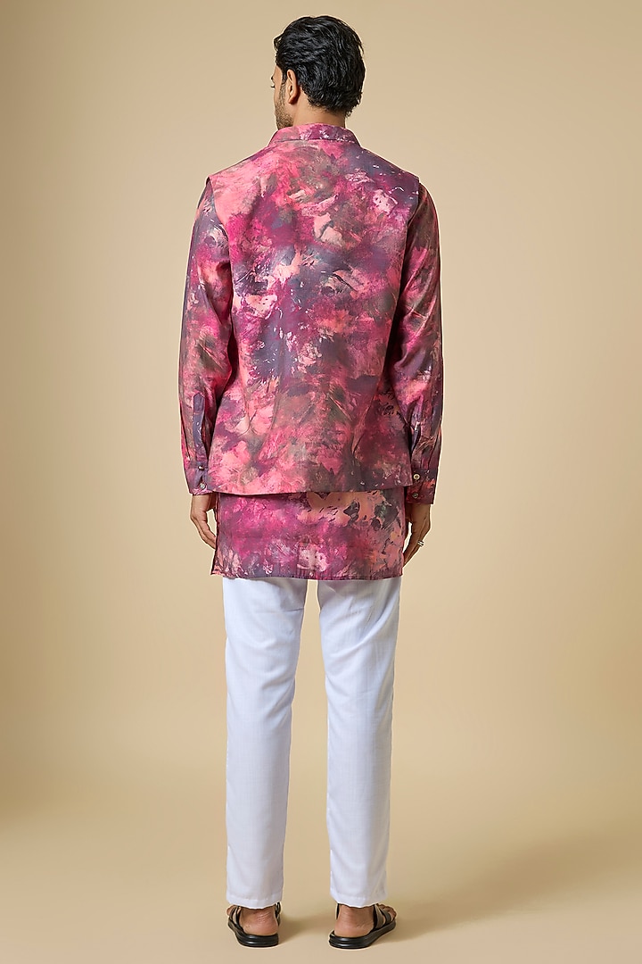 Pink Blended Silk Floral Printed Jacket Set by Spring Break Men at Pernia's Pop Up Shop