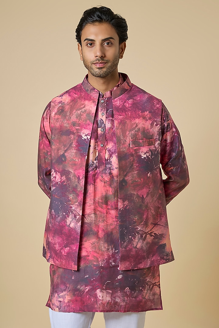 Pink Blended Silk Floral Printed Jacket Set by Spring Break Men at Pernia's Pop Up Shop