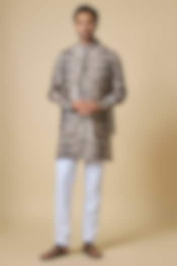 Grey Blended Silk Digital Printed Jacket Set by Spring Break Men at Pernia's Pop Up Shop