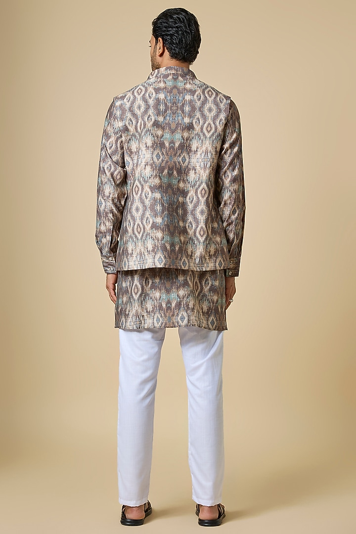 Grey Blended Silk Digital Printed Jacket Set by Spring Break Men at Pernia's Pop Up Shop