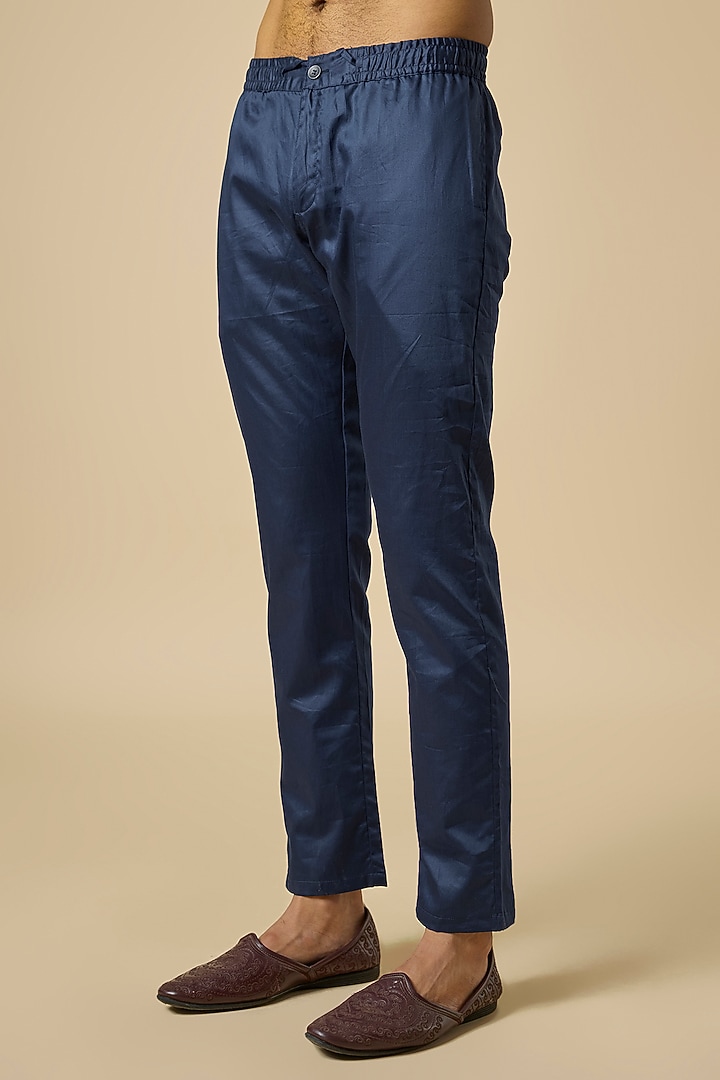 Navy Blue Blended Silk Embroidered Jacket Set by Spring Break Men at Pernia's Pop Up Shop