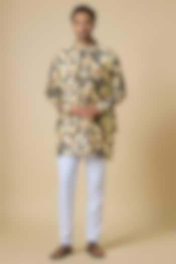 Grey Blended Silk Floral Printed Jacket Set by Spring Break Men at Pernia's Pop Up Shop