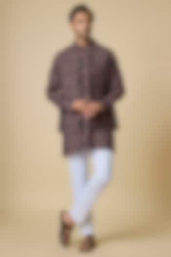 Dark Grey Blended Silk Floral Printed Jacket Set by Spring Break Men at Pernia's Pop Up Shop