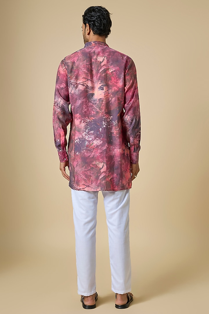 Dark Pink Blended Silk Digital Printed Kurta Set by Spring Break Men at Pernia's Pop Up Shop