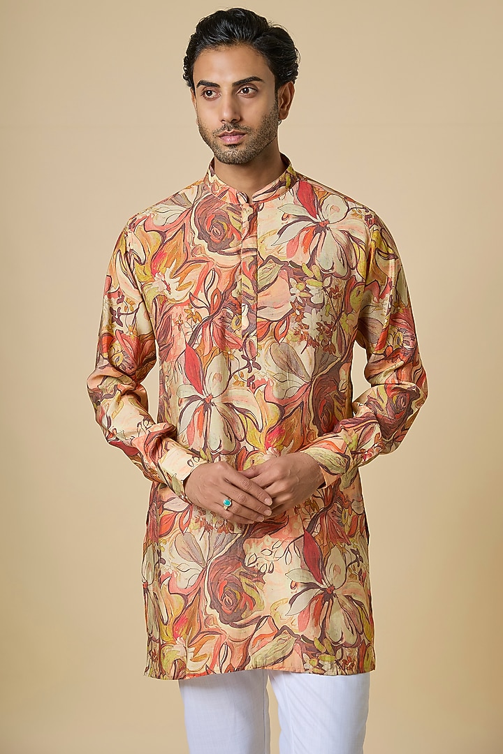 Multi-Colored Blended Silk Digital Printed Kurta Set by Spring Break Men at Pernia's Pop Up Shop