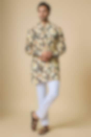 Grey Blended Silk Floral Digital Printed Kurta Set by Spring Break Men at Pernia's Pop Up Shop