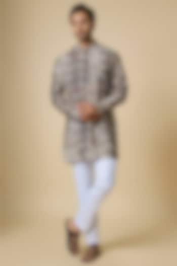 Grey Blended Silk Digital Printed Kurta Set by Spring Break Men at Pernia's Pop Up Shop