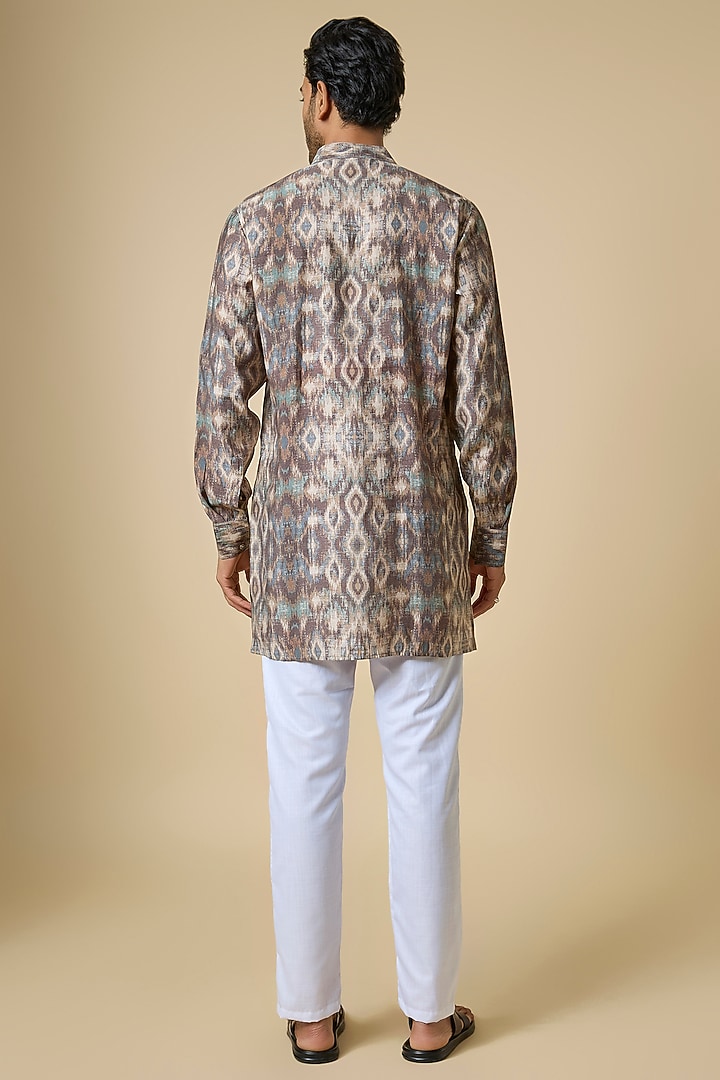 Grey Blended Silk Digital Printed Kurta Set by Spring Break Men at Pernia's Pop Up Shop