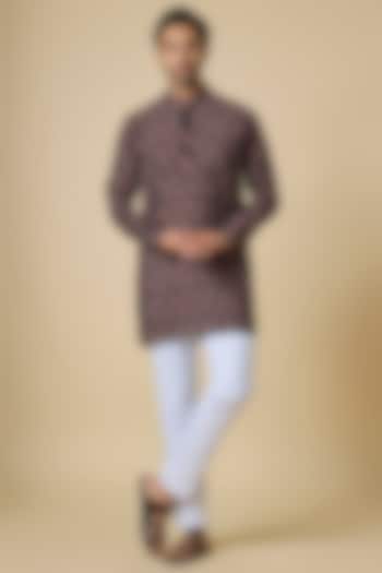 Black Blended Silk Motif Printed Kurta Set by Spring Break Men at Pernia's Pop Up Shop