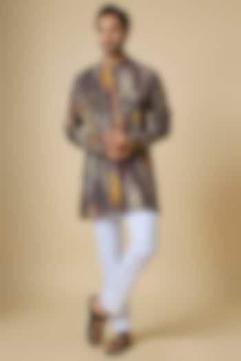 Black Blended Silk Abstract Digital Printed Kurta Set by Spring Break Men at Pernia's Pop Up Shop