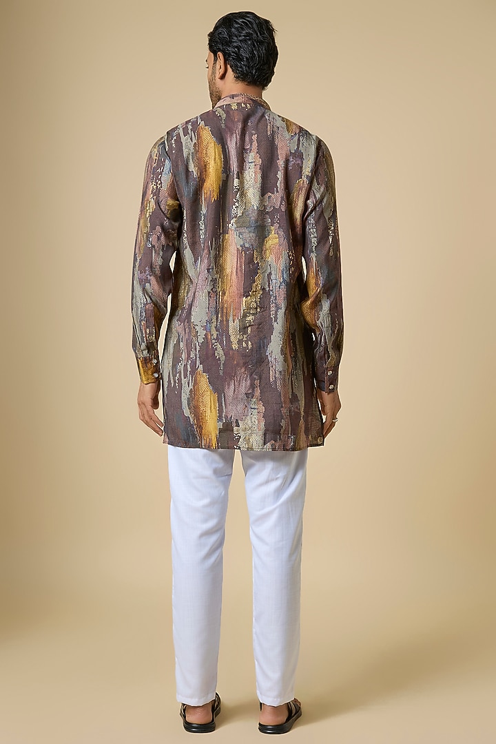 Multi-Colored Blended Silk Abstract Digital Printed Kurta Set by Spring Break Men at Pernia's Pop Up Shop