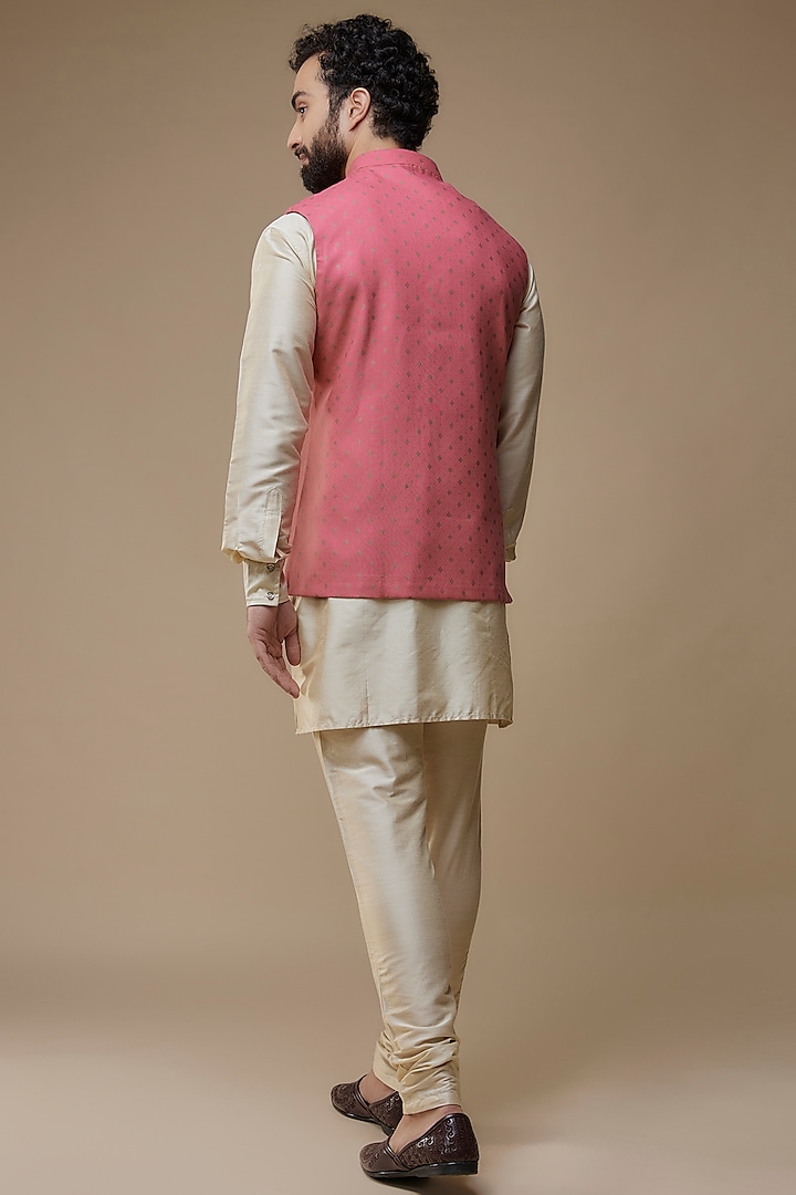 Pink Cotton Printed Bundi Jacket Set by Spring Break Men at Pernia's Pop Up Shop