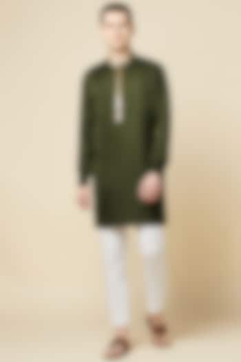 Dark Green Art Silk Embroidered Kurta For Boys by Spring Break- Kids at Pernia's Pop Up Shop