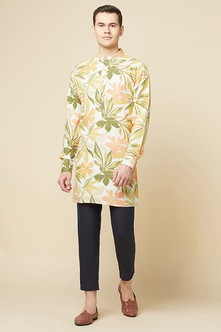 Lime Cotton Printed Kurta For Boys by Spring Break- Kids at Pernia's Pop Up Shop