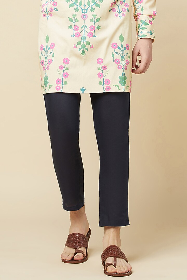 Beige Cotton Polyester Floral Printed Kurta Set For Boys by Spring Break- Kids at Pernia's Pop Up Shop