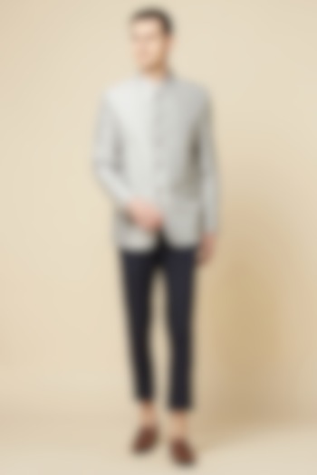 Grey Cotton Polyester Embroidered Jodhpuri Jacket For Boys by Spring Break- Kids at Pernia's Pop Up Shop