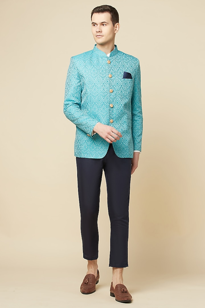 Green Brocade Jodhpuri Jacket For Boys by Spring Break- Kids at Pernia's Pop Up Shop
