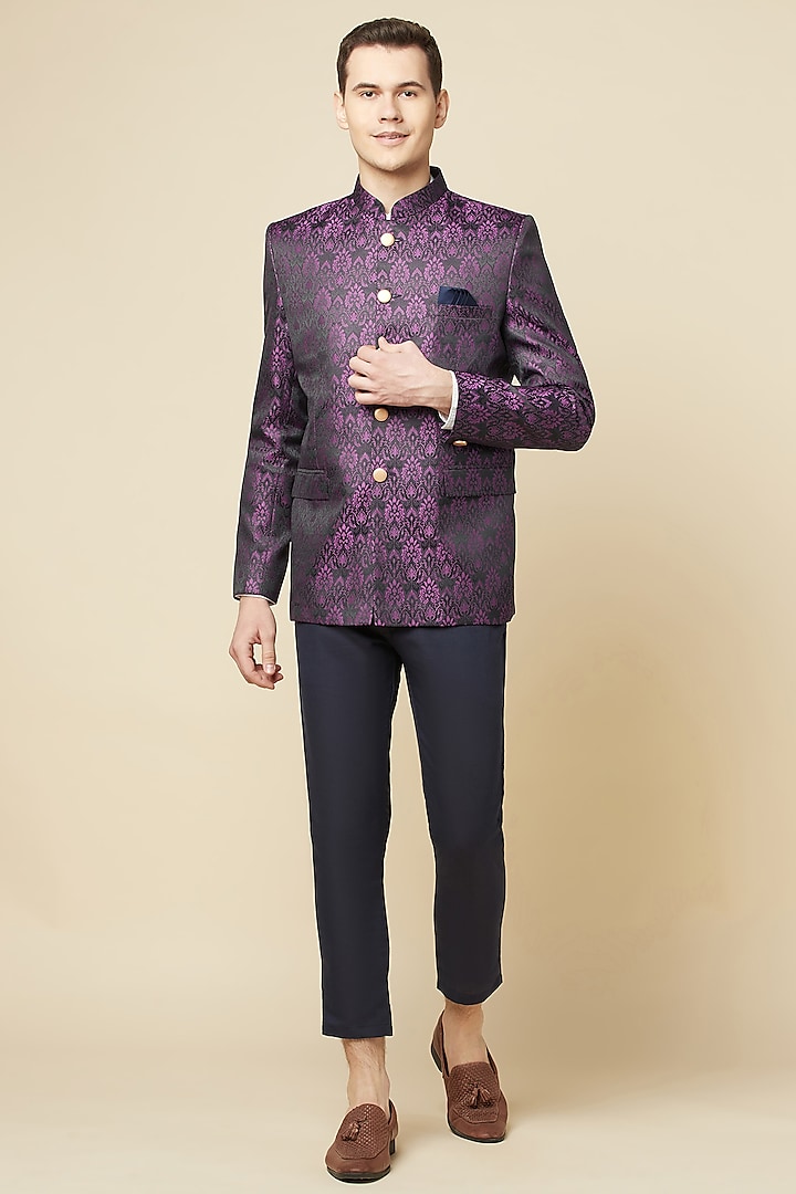 Purple Brocade Jodhpuri Jacket For Boys by Spring Break- Kids at Pernia's Pop Up Shop