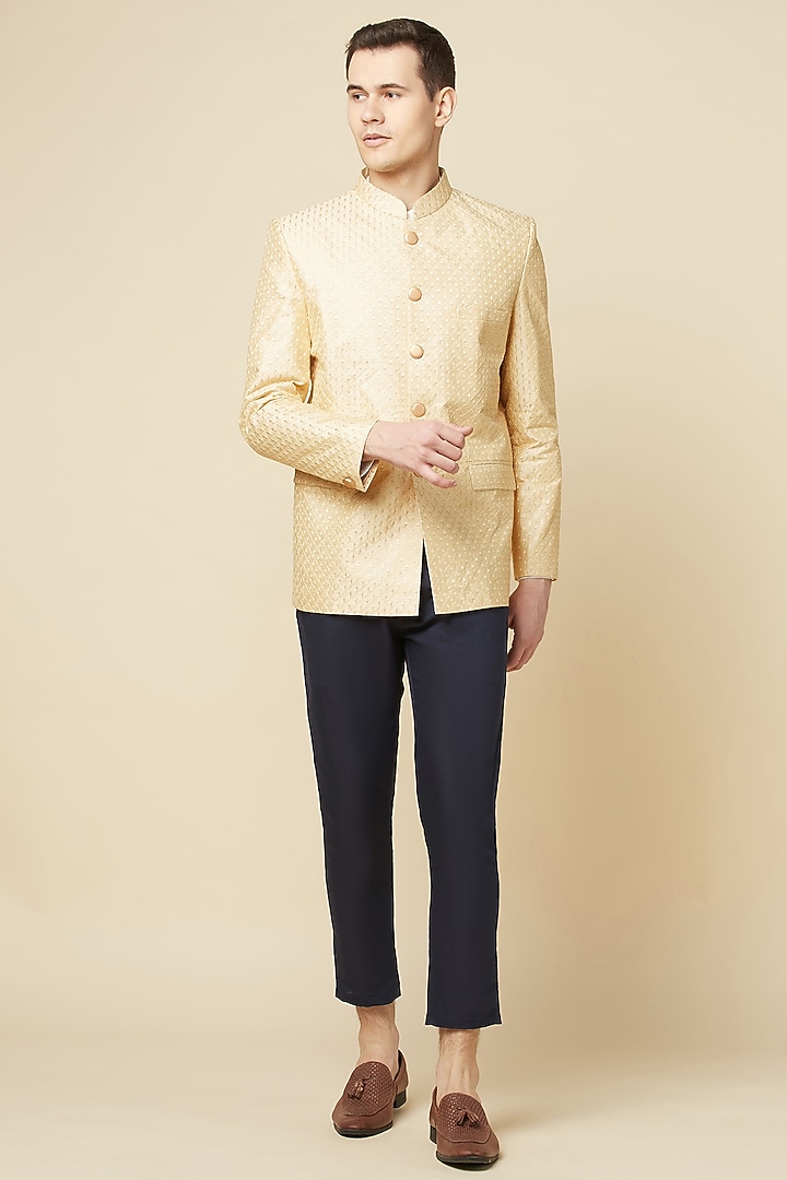 Nude Jacquard Jodhpuri Jacket For Boys by Spring Break- Kids at Pernia's Pop Up Shop
