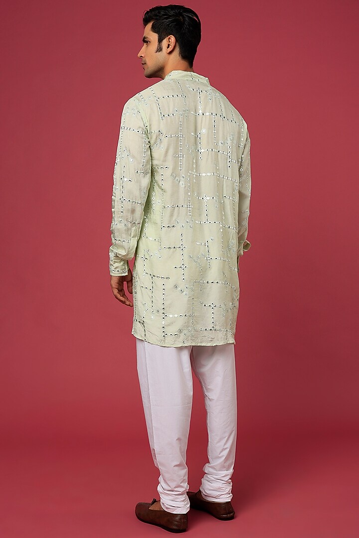 Mint Green Cotton Polyester Embroidered Kurta Set For Boys by Spring Break- Kids at Pernia's Pop Up Shop