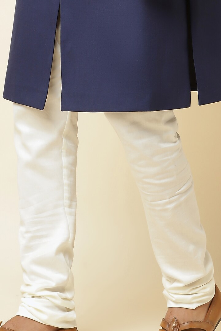 Navy Blue Terry Rayon Sherwani Set For Boys by Spring Break- Kids at Pernia's Pop Up Shop