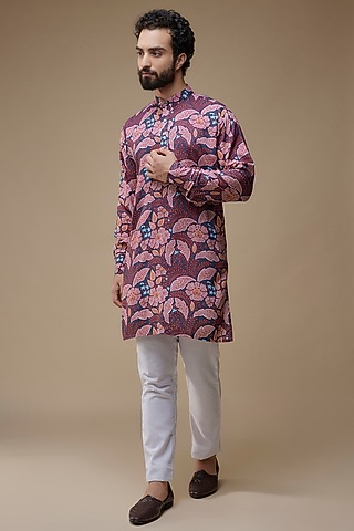 Multi-Colored Rayon Printed Kurta Set For Boys by Spring Break- Kids