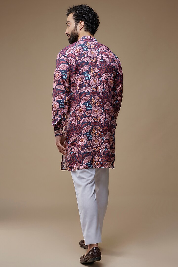 Multi-Colored Rayon Printed Kurta Set For Boys by Spring Break- Kids at Pernia's Pop Up Shop