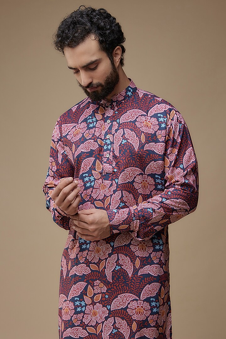 Multi-Colored Rayon Printed Kurta Set For Boys by Spring Break- Kids at Pernia's Pop Up Shop