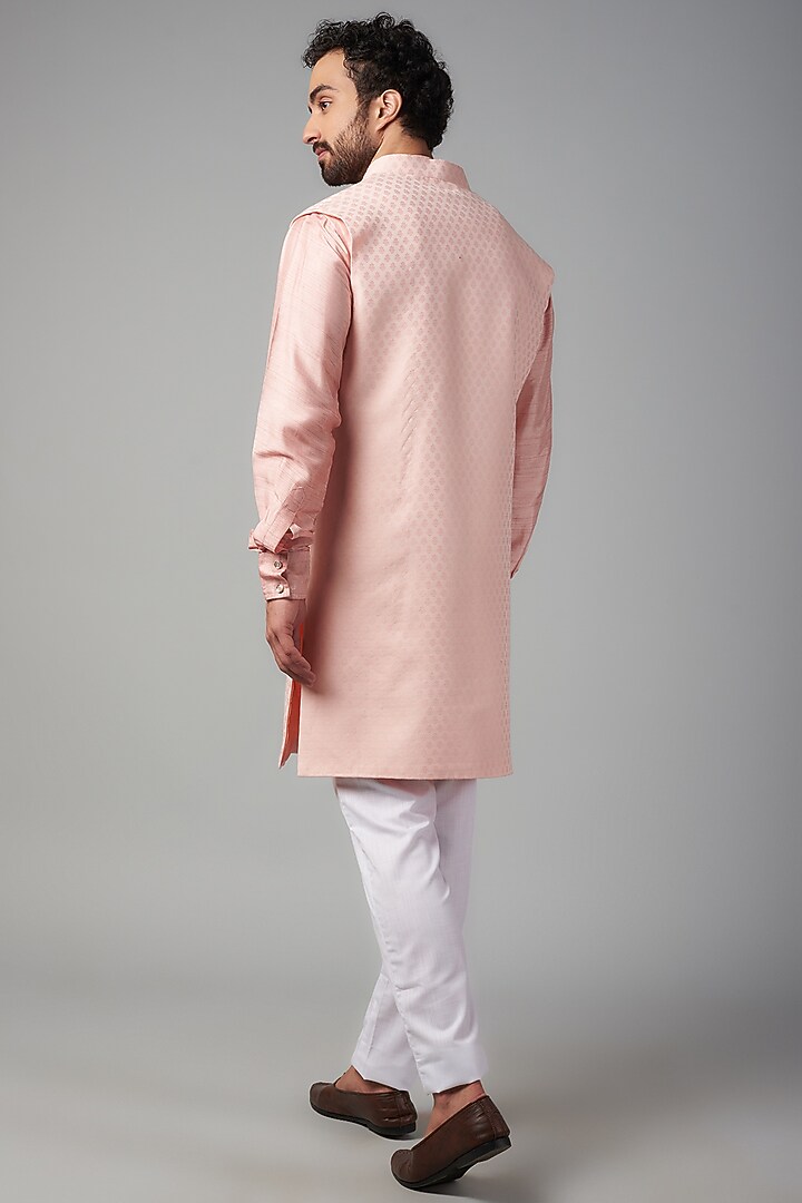 Pink Jacquard Indowestern Set For Boys by Spring Break- Kids at Pernia's Pop Up Shop