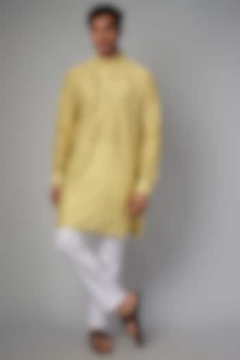Yellow Cotton Silk Kurta Set For Boys by Spring Break- Kids