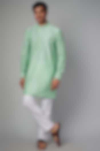 Mint Green Cotton Silk Kurta Set For Boys by Spring Break- Kids