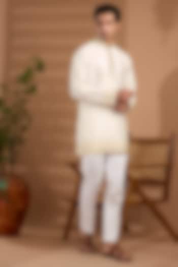 Off-White Blended Silk Embroidered Kurta Set For Boys by Spring Break- Kids at Pernia's Pop Up Shop