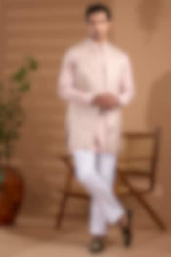 Light Pink Blended Silk Embroidered Indowestern Set For Boys by Spring Break- Kids at Pernia's Pop Up Shop