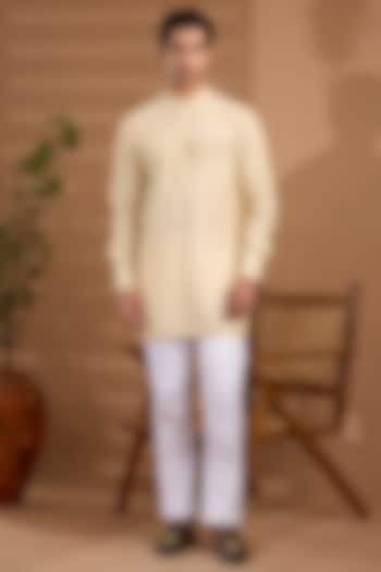 Ivory Blended Silk Sequins Embroidered Kurta Set For Boys by Spring Break- Kids at Pernia's Pop Up Shop