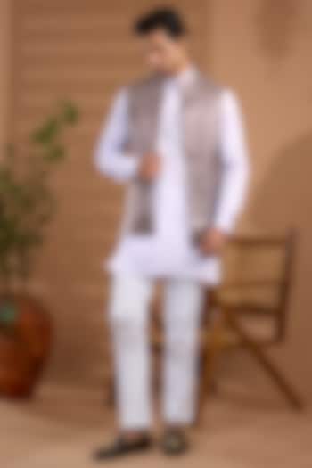 Lilac Blended Silk Embroidered Open-Jacket Set For Boys by Spring Break- Kids at Pernia's Pop Up Shop