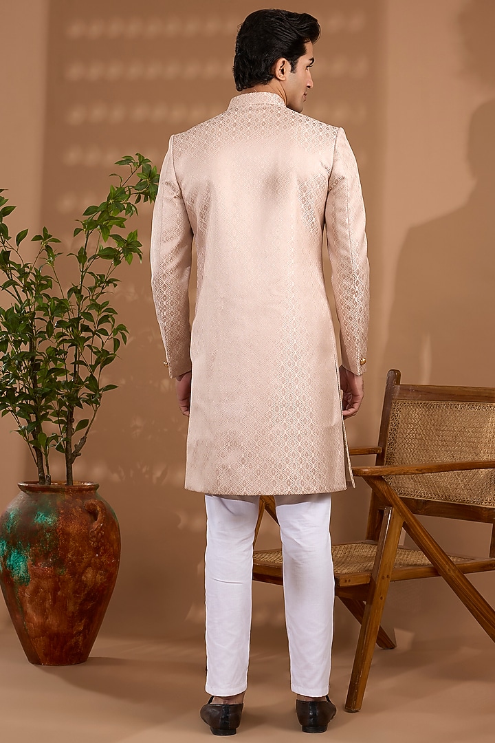 Light Pink Blended Silk Embroidered Sherwani Set For Boys by Spring Break- Kids at Pernia's Pop Up Shop