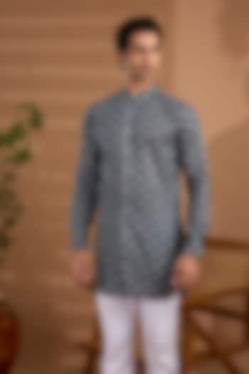 Grey Cotton Ikat Printed Kurta For Boys by Spring Break- Kids at Pernia's Pop Up Shop
