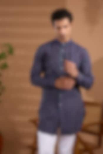 Blue Cotton Stripe Printed Kurta For Boys by Spring Break- Kids at Pernia's Pop Up Shop