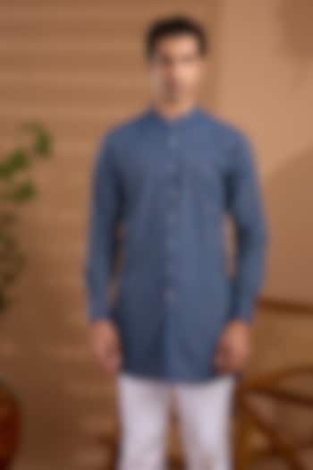 Blue Cotton Striped Kurta For Boys by Spring Break- Kids at Pernia's Pop Up Shop