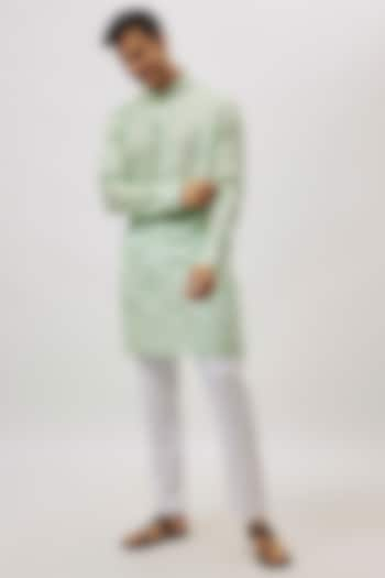 Mint Green Viscose Lucknowi Embroidered Kurta Set For Boys by Spring Break- Kids at Pernia's Pop Up Shop