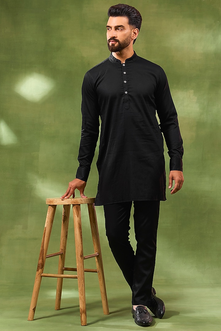 Black Viscose Sequins Embroidered Indowestern Set For Boys by Spring Break- Kids at Pernia's Pop Up Shop