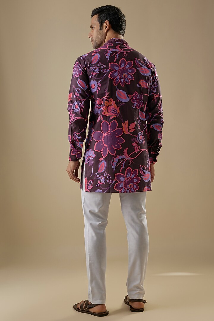 Multi-Colored Cotton Floral Printed Kurta Set For Boys by Spring Break- Kids at Pernia's Pop Up Shop