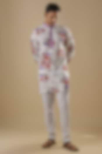 White Rayon Floral Printed Kurta Set For Boys by Spring Break- Kids at Pernia's Pop Up Shop