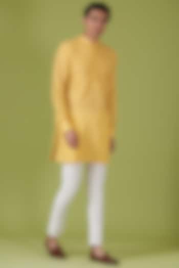 Yellow Art Silk Embroidered Kurta Set For Boys by Spring Break- Kids at Pernia's Pop Up Shop