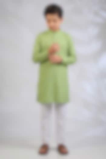 Mint Green Blended Silk Machine Embroidered Kurta Set For Boys by Spring Break- Kids at Pernia's Pop Up Shop