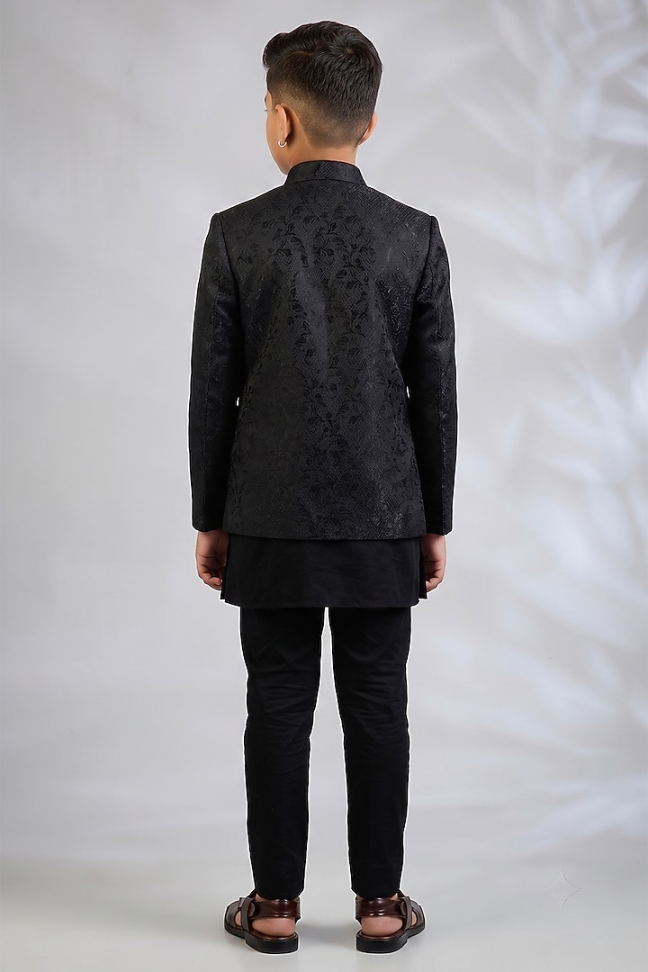 Black Blended Silk Embroidered Indowestern Set For Boys by Spring Break- Kids at Pernia's Pop Up Shop