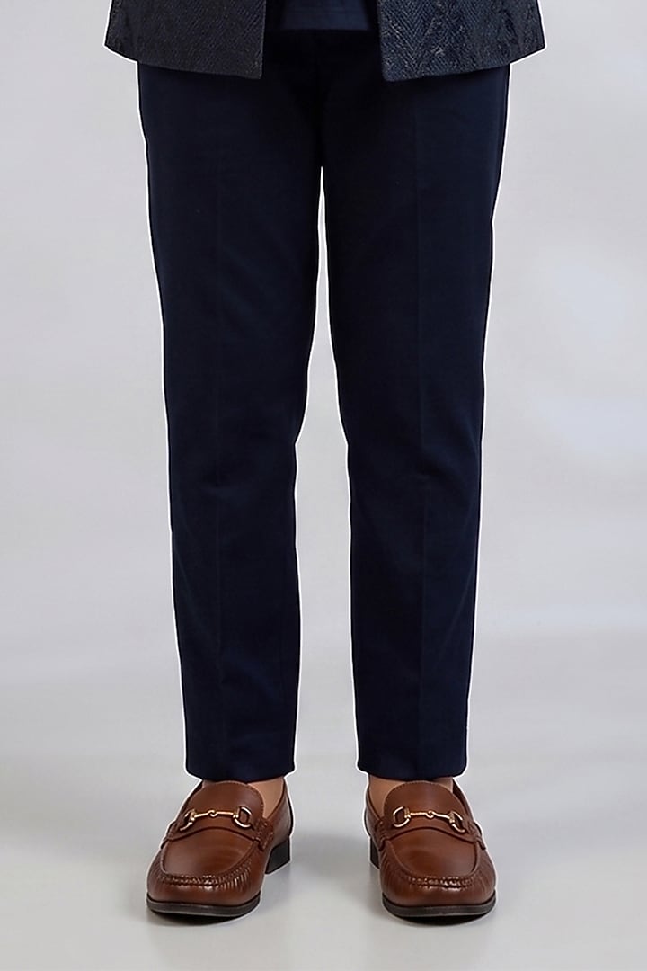 Navy Blue Blended Silk Embroidered Indowestern Set For Boys by Spring Break- Kids at Pernia's Pop Up Shop
